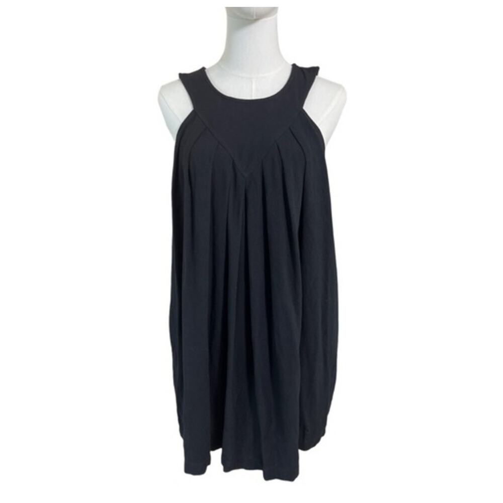 Entro Black Linen Blend Sleeveless Shift Dress Tunic Pockets L Minimalist Anthro